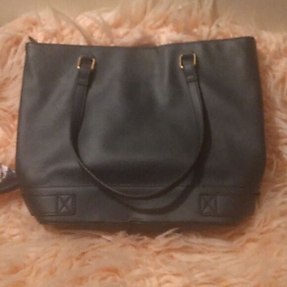 🎁 MAX STUDIO VEGAN FAUX LEATHER NAVY BLUE LARGE TOTE - Picture 6 of 10